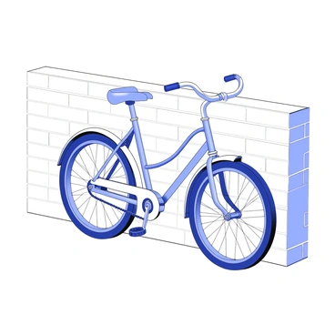 A vintage bicycle is positioned against a textured brick wall. The bicycle features curved handlebars with a classic brake lever on the right side, elegantly shaped to accommodate the rider's grip. Its frame is constructed with thin tubing and showcases ornate details, including a decorative headbadge. The wheels are fitted with thin tires, and spokes are clearly visible, radiating from the hubs. The seat is made of leather, slightly worn, providing a nostalgic touch to the overall aesthetic. The bicycle stands upright, with one pedal positioned forward, indicating readiness for a ride.