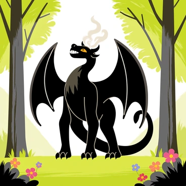A Balrog standing still and observing a serene, quiet forest clearing