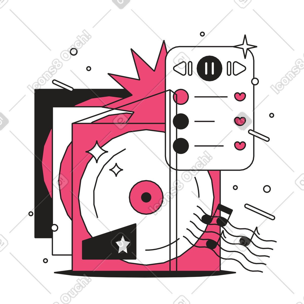 Making a music playlist with cds illustration in Dazzle Line style download in PNG, SVG