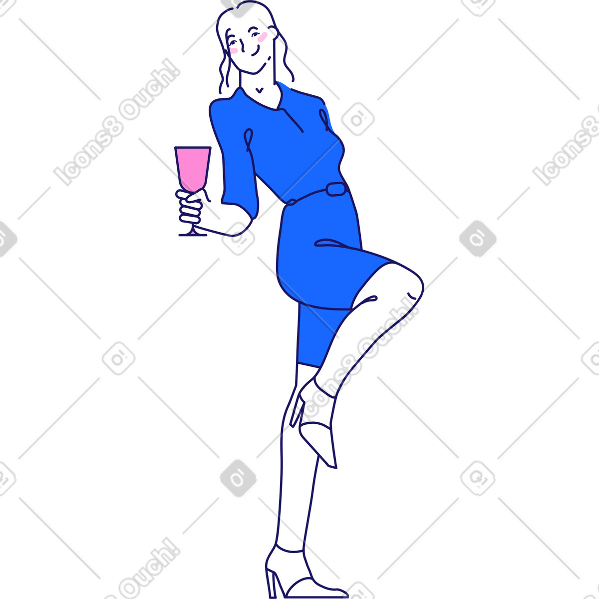 Ilustración Niña sonriente en un mini vestido con una copa de champán estilo Matey a descargar PNG y SVG