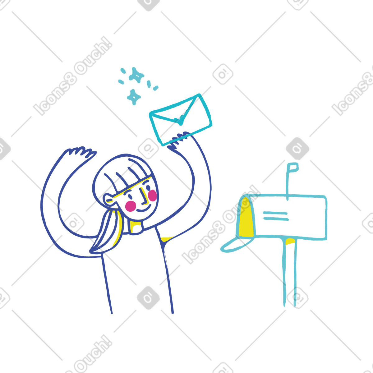 Ilustración Receiving letter at mailbox, Digital message arrival and communication en estilo Lime a descargar en PNG y SVG