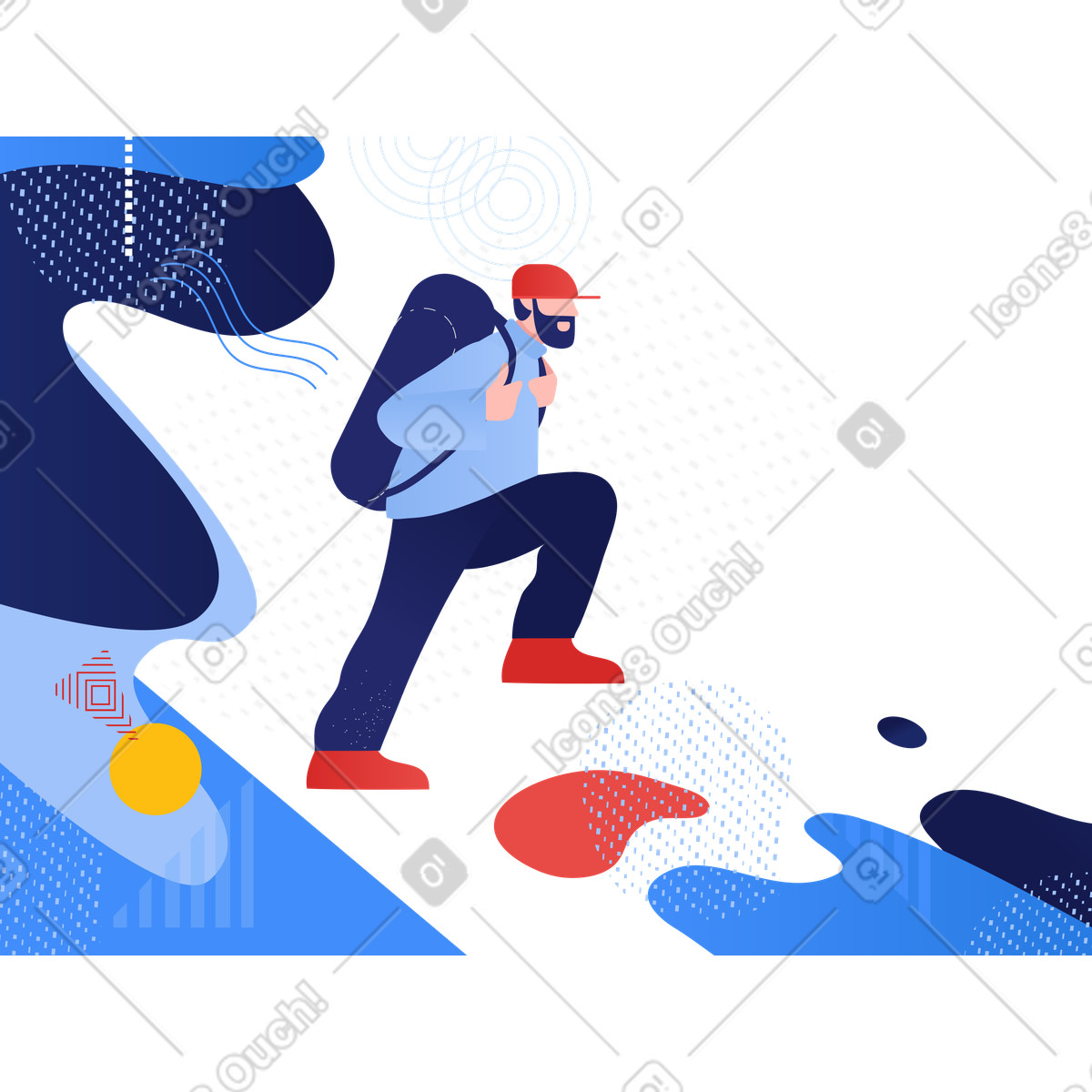 Clip スタイルの 自然の中をハイキングするバックパッカー のイラストをPNG、SVG形式でダウンロード