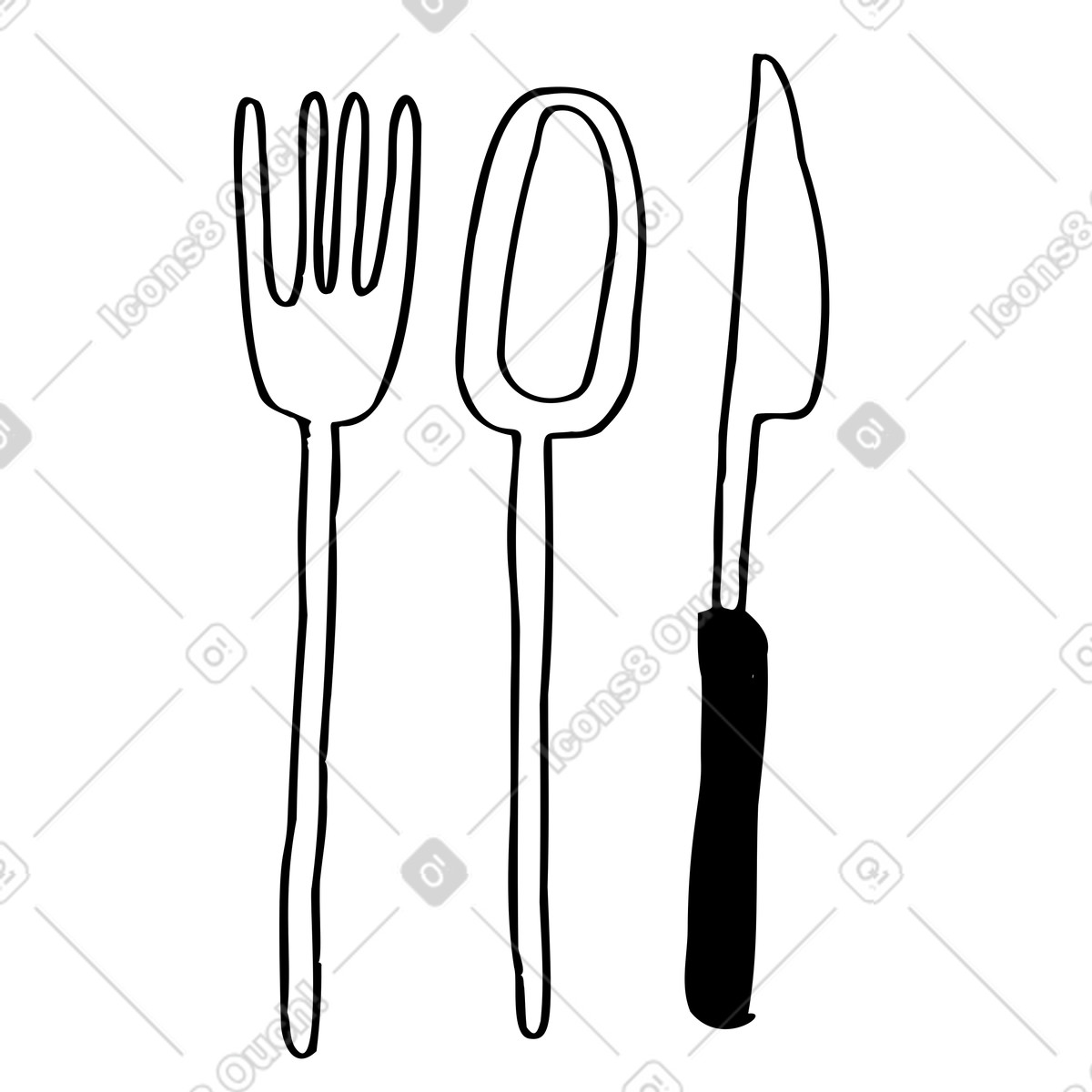 Set posate: forchetta, cucchiaio, coltello illustrazione in stile Marks scarica in PNG, SVG
