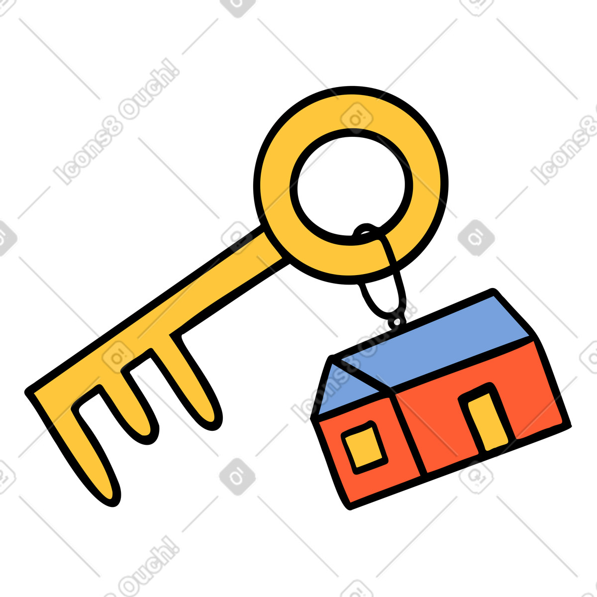Key with house keychain illustration in Comic style download in PNG, SVG