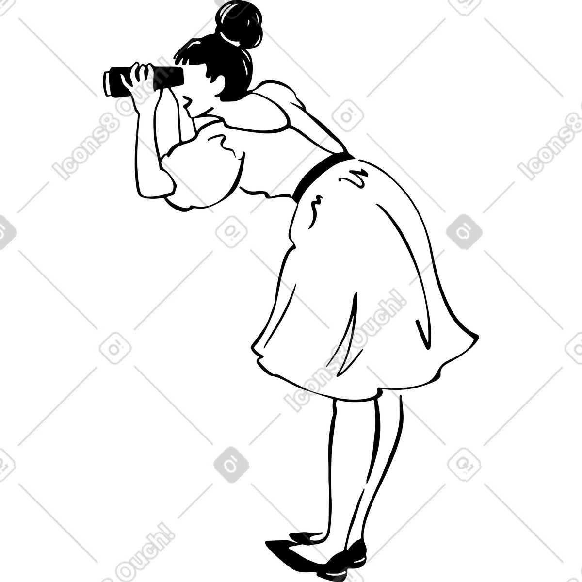 Ilustración Mujer mirando a través de binoculares en estilo Line descargar en PNG y SVG