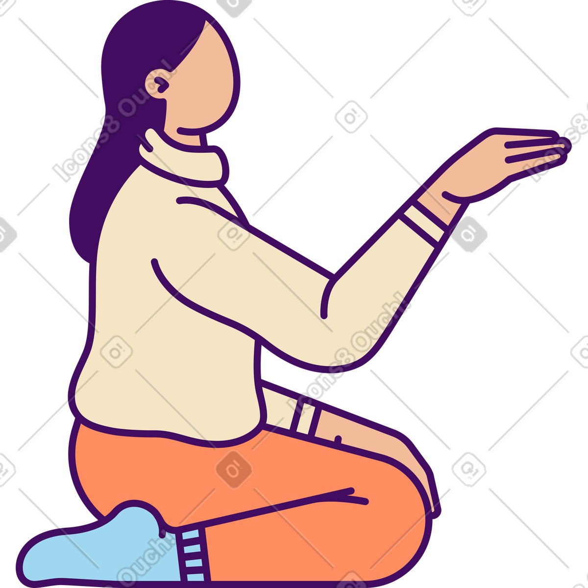 Sitting woman with outstretched arm illustration in Simplistic style download in PNG, SVG