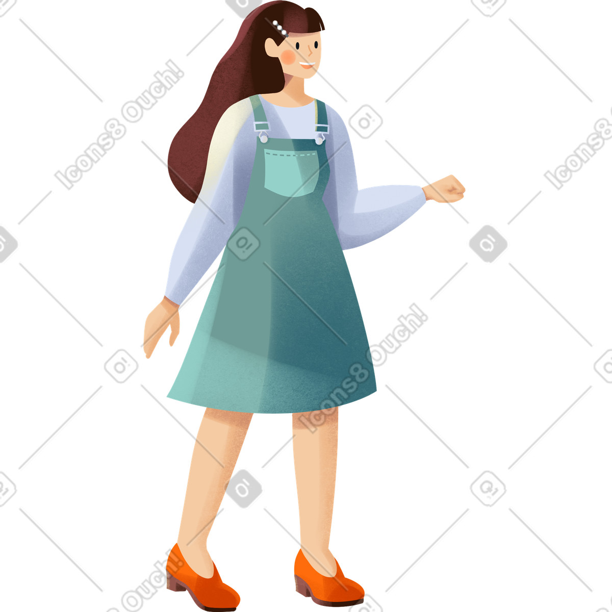 Young woman in a green sundress illustrazione stile Shine scarica PNG, SVG