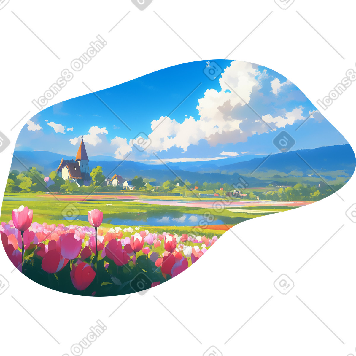 Tulip field background illustration in PNG, SVG
