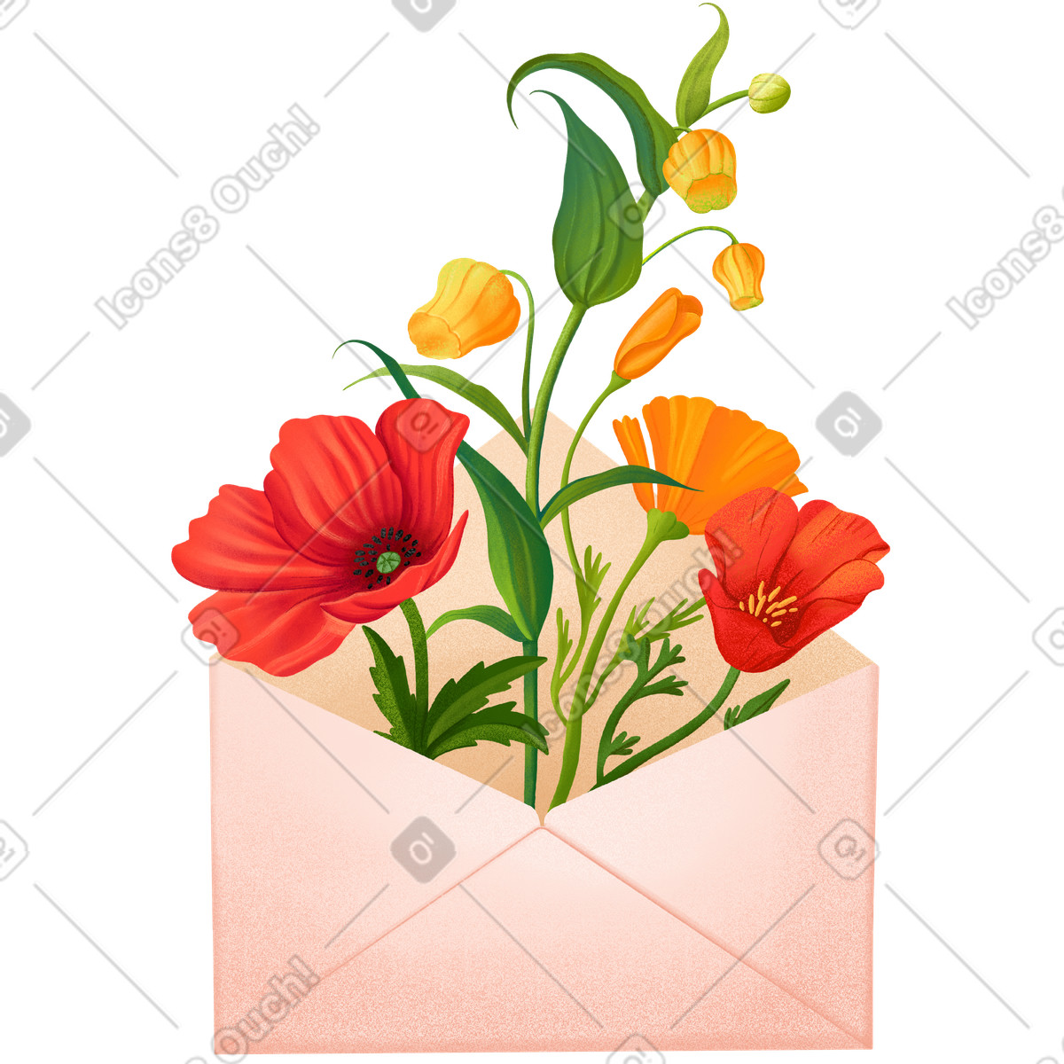 Ilustração de Bouquet of wild flowers in an envelope em no estilo Floral para baixar em PNG, SVG