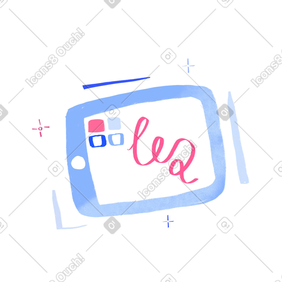 下载 Quirky 风格的 Drawing on a tablet 插画，支持 PNG、SVG 格式