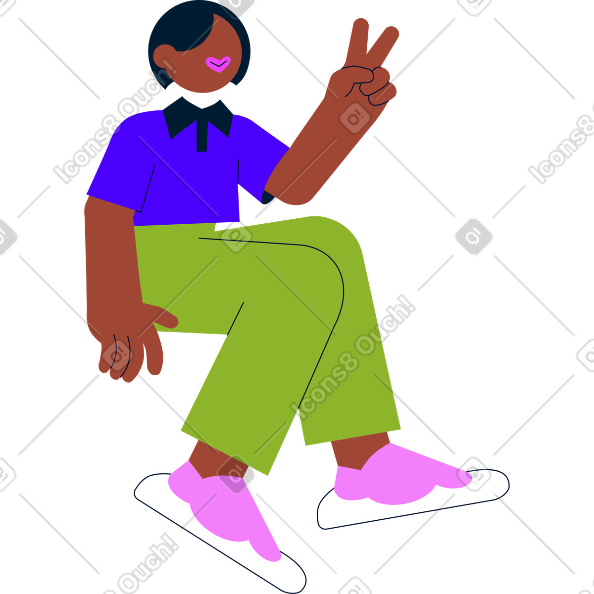 Illustration La femme s'assied et montre un signe de victoire dans le style Cubes à télécharger aux formats PNG, SVG