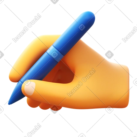 3D hand with pen writing animated illustration in GIF, Lottie (JSON), AE