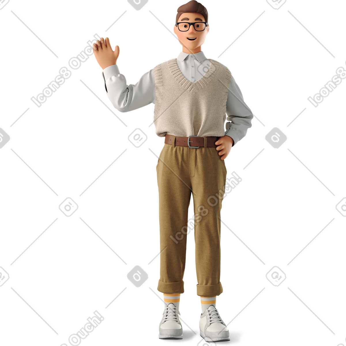 Young man standing and waving illustration vector clipart graphics
