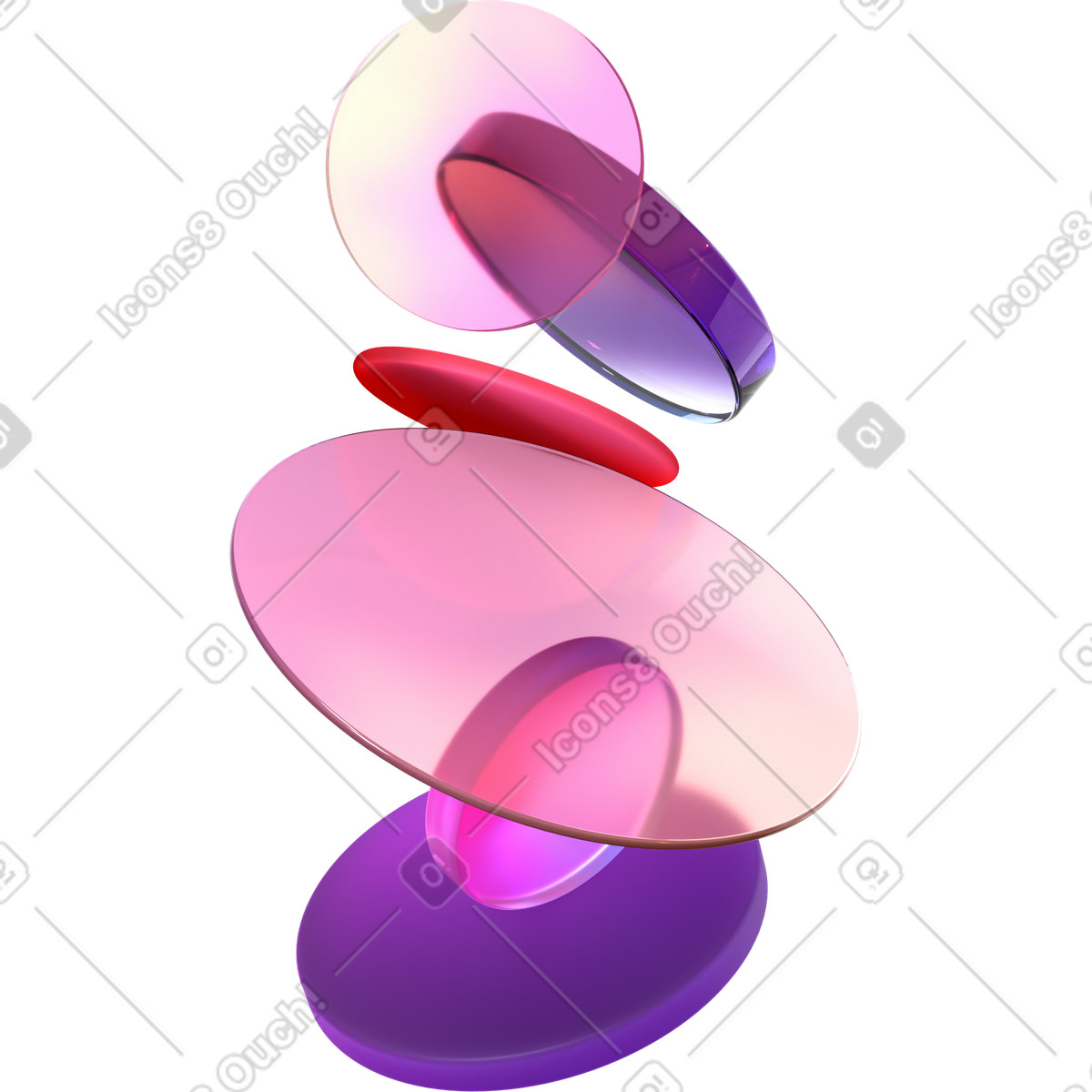 Compostition of floating lenses in vibrant colors illustration 3D Glassy style download PNG, SVG