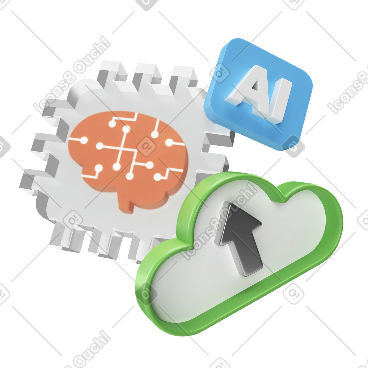 Сloud service and artificial brain synergy illustration in PNG, SVG