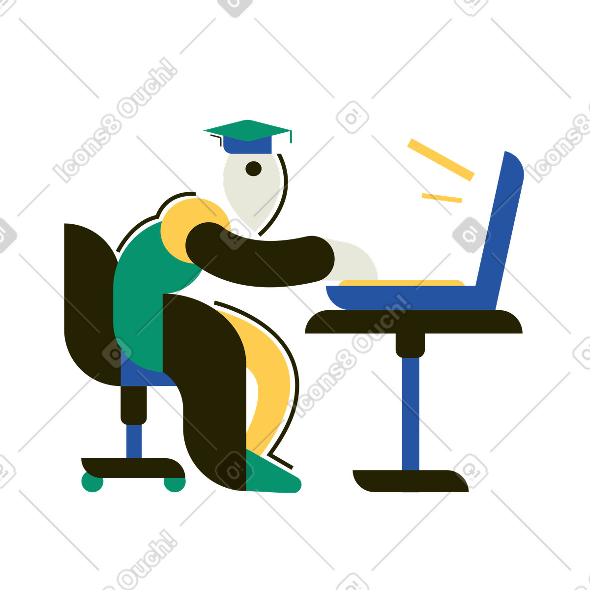 Student studying remotely from home illustration in Spot style download in PNG, SVG