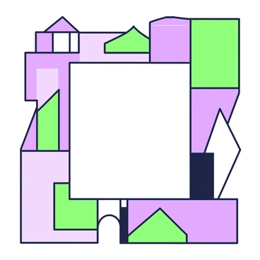 A modern frame is constructed using various bold geometric shapes. The frame features distinct squares, rectangles, and triangles that overlap and interlock with one another. Each shape contributes to a unique pattern and design. The edges of the frame are sharp and precise, emphasizing the geometric style. The overall structure is visually striking and creates a sense of depth and dimension. The frame serves as a bold statement piece, perfect for displaying art or photographs.