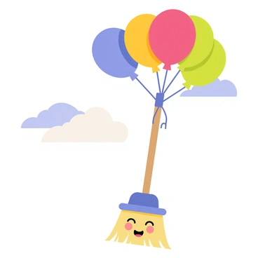 A mop holding a bunch of colorful balloons, floating gently in the air