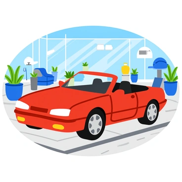 A shiny new car displayed in a high-end showroom with bright spotlights