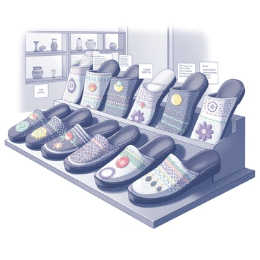 A selection of traditional Baba-Nyonya beaded slippers displayed in a shop