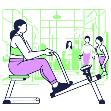 A celebrity is engaged in a workout on a seated row machine in an upscale gym. The individual has a focused expression while pulling the handle towards them, showcasing their toned physique. They are dressed in form-fitting athletic wear that includes a sleeveless top and leggings. The seated row machine features a padded seat and adjustable resistance settings. In the background, there are large windows allowing natural light to filter into the gym, and other gym-goers can be seen using various fitness equipment. The atmosphere is lively, with a hint of luxury reflected in the design of the gym interior.