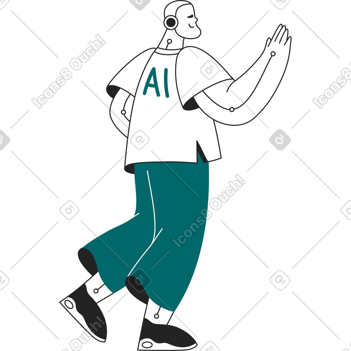 Robot with artificial intelligence illustration in Sammy Line style download in PNG, SVG