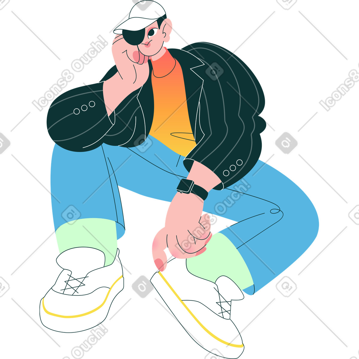 Man sitting and propping his head with hand illustration in Florid style download in PNG, SVG
