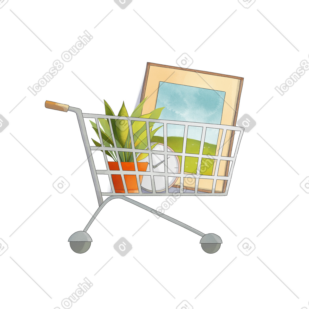 Shopping cart on wheels illustration in Seasons style download in PNG, SVG