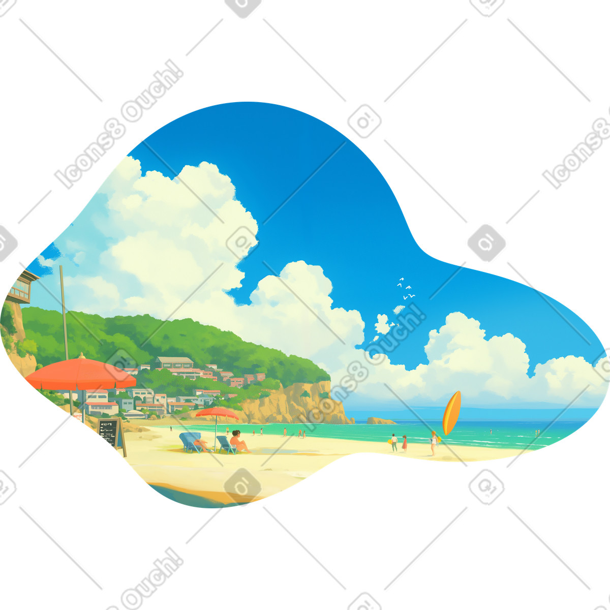 PNG, SVG 형식의 여름 해변 배경 일러스트레이션
