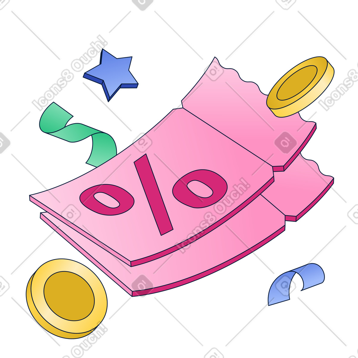 Ilustração de Coupon discount voucher with percentage symbol and gold coins celebration em no estilo para baixar em PNG, SVG