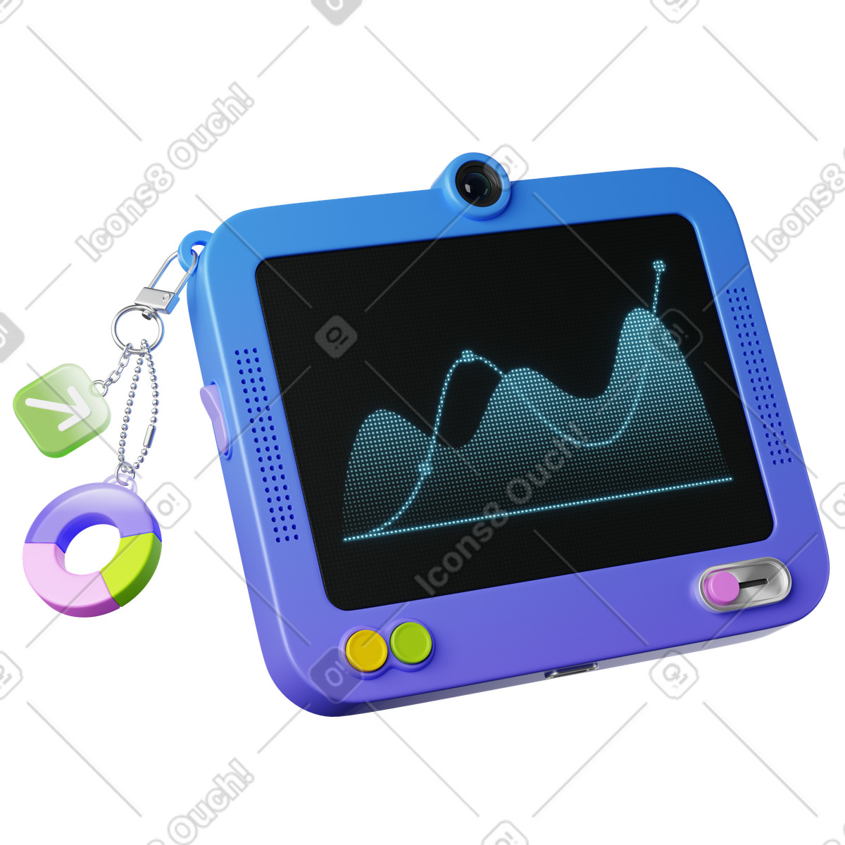 Иллюстрация Tablet analytics device displaying data line chart and camera lens в стиле 3D Plastic — скачать в форматах PNG, SVG