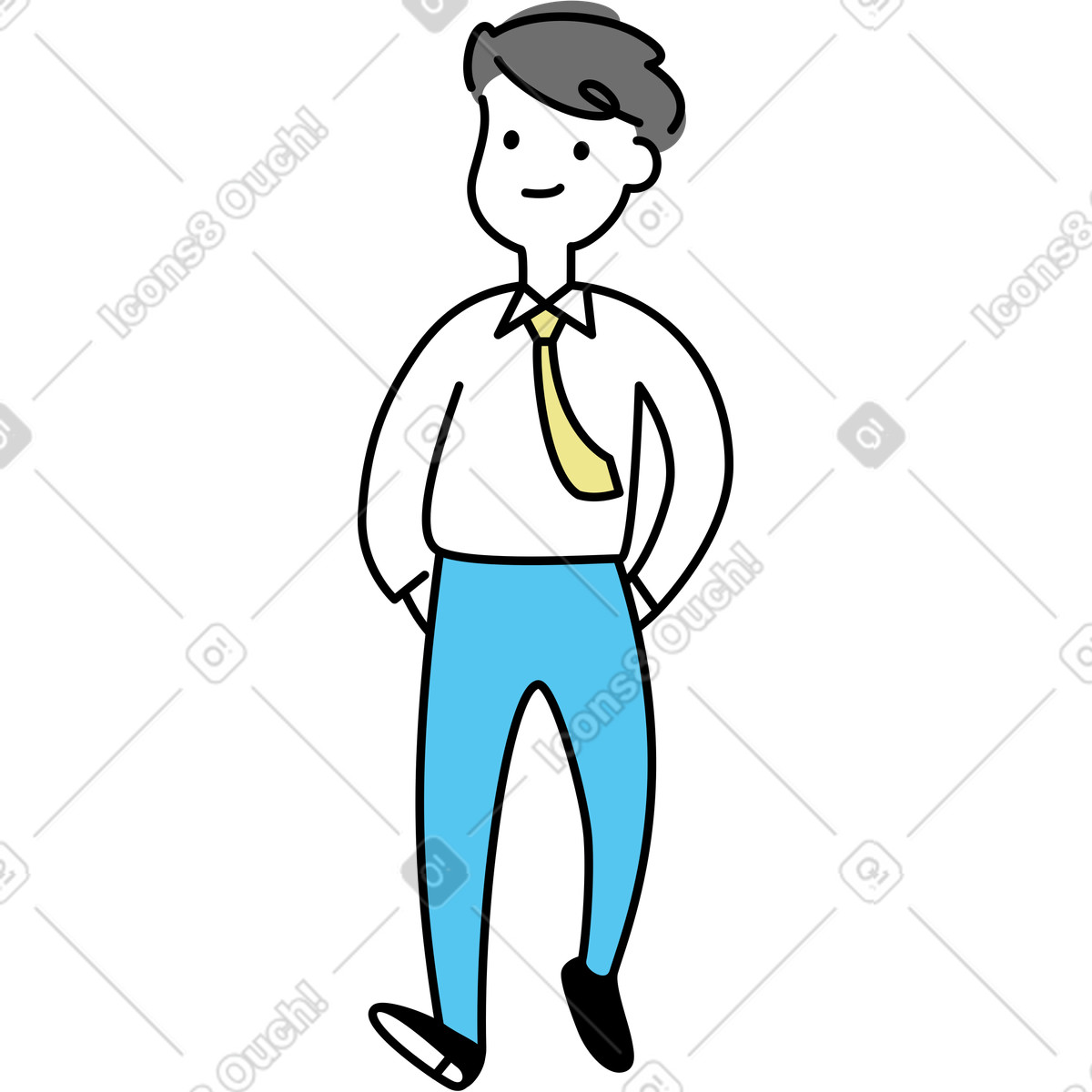 Young man walking with his hands in pockets illustration Mochi style download PNG, SVG