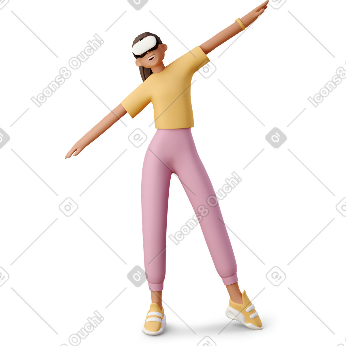 Illustration Young woman with vr glasses dans le style 3D Casual life à télécharger aux formats PNG, SVG