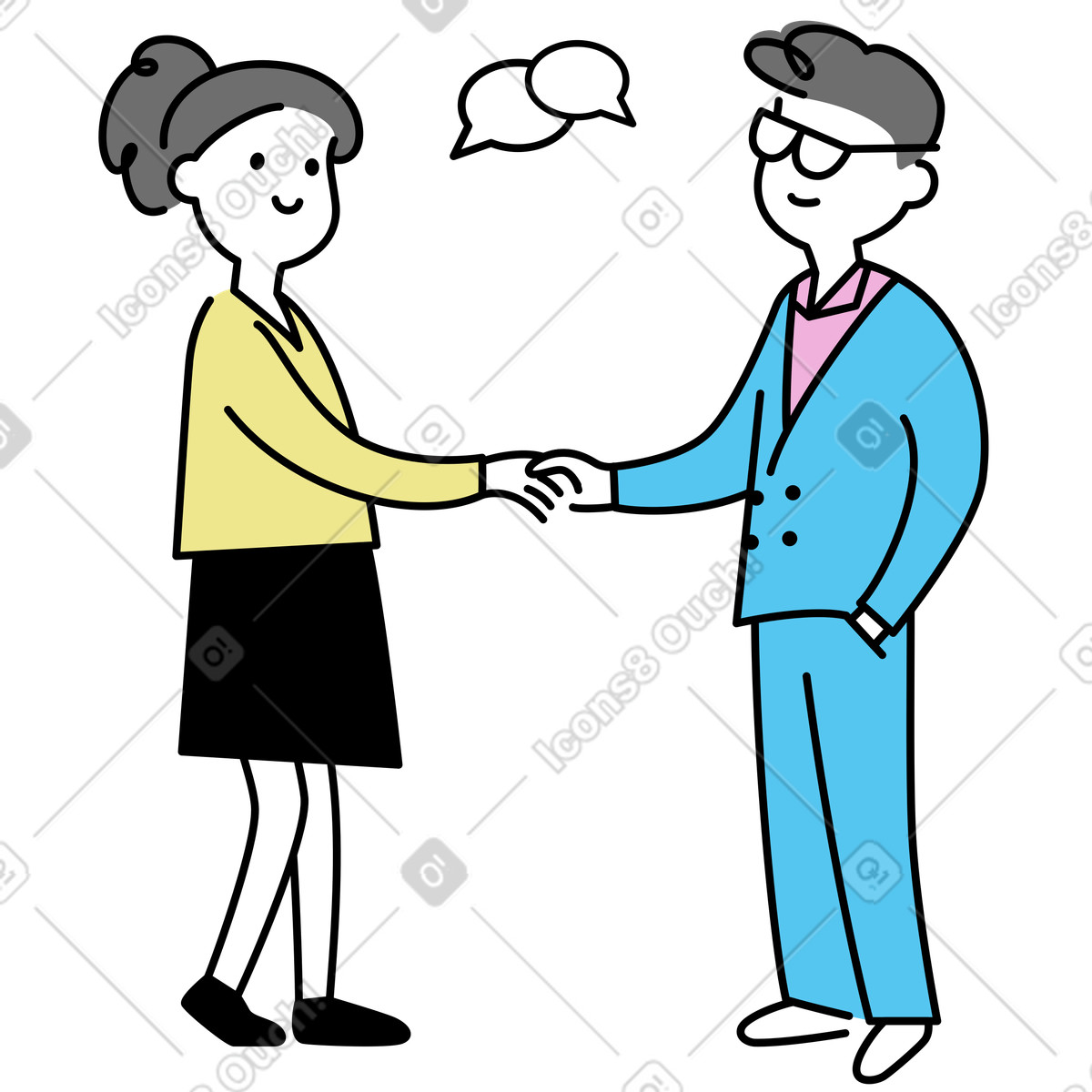 Mochi スタイルの Handshake between coworkers, Cooperation and networking のイラストをPNG、SVG形式でダウンロード