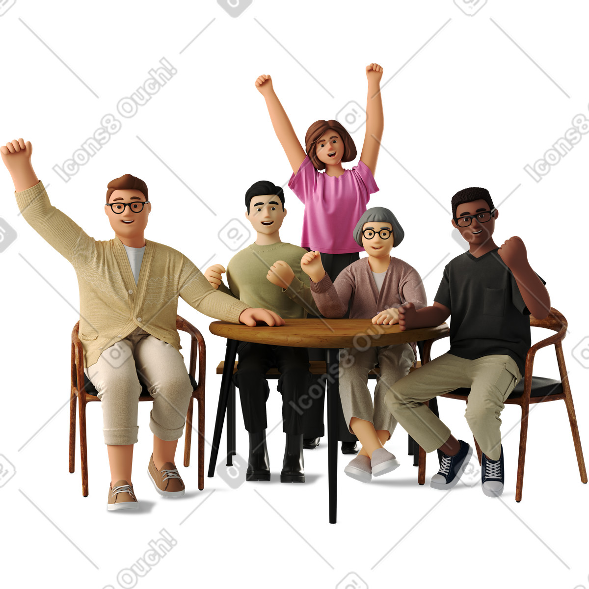 Иллюстрация Joyful five colleagues в стиле 3D Business — скачать в форматах PNG, SVG