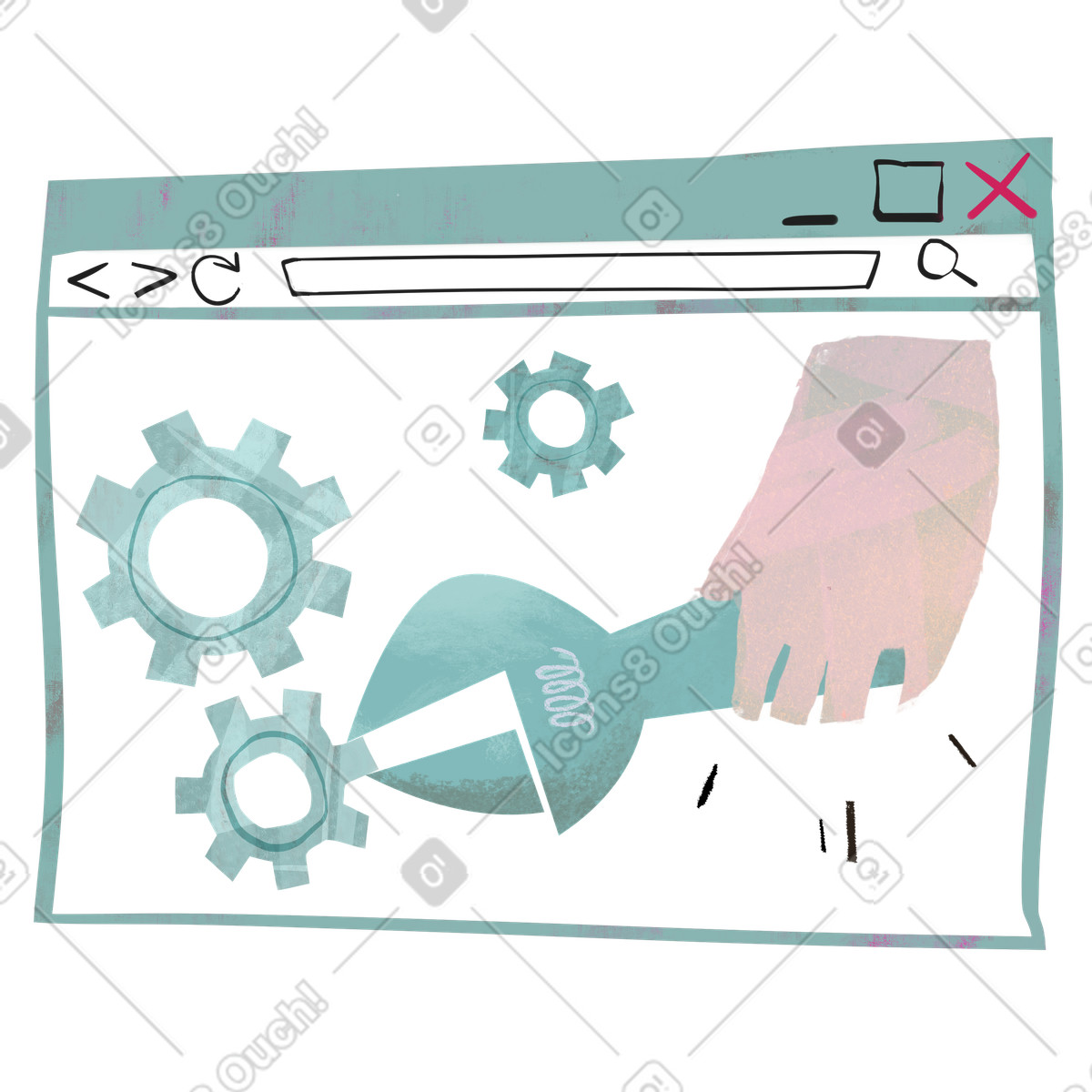Pagina del sito in costruzione, mano con chiave inglese e ingranaggi illustration in PNG, SVG