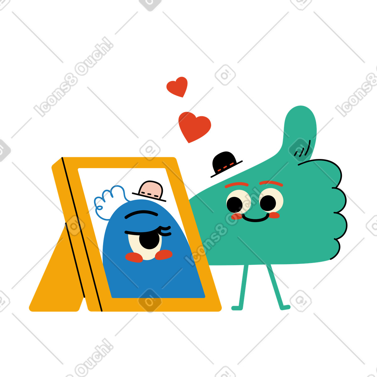 Ilustração de Personagem apaixonado olhando para uma foto emoldurada em no estilo Jelly baixar em PNG, SVG
