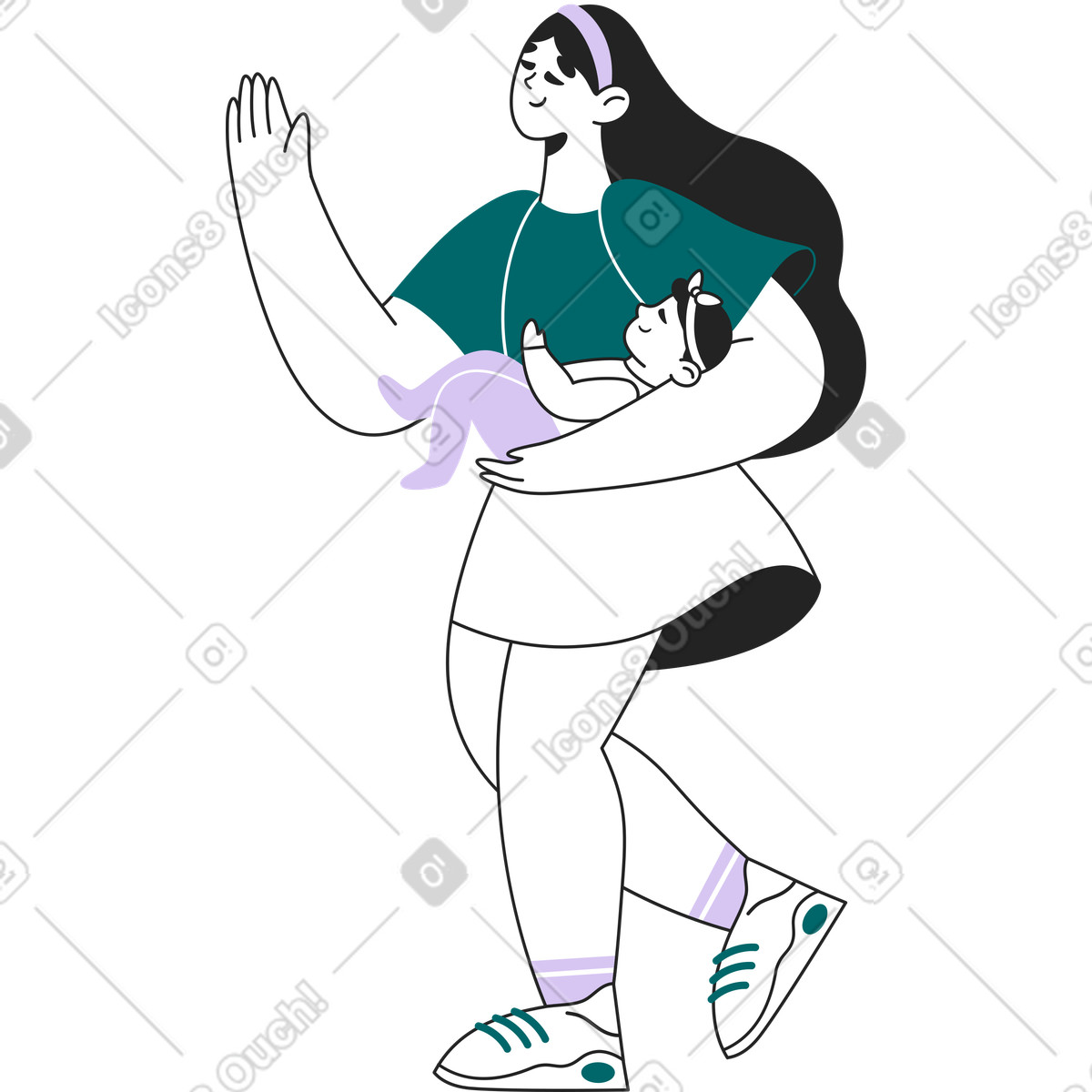 Woman holding a baby in her arms illustration Sammy Line style download PNG, SVG