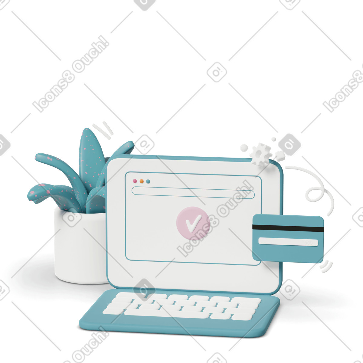 Laptop and credit card-Illustration im 3D Casual life-Stil als Download in PNG, SVG