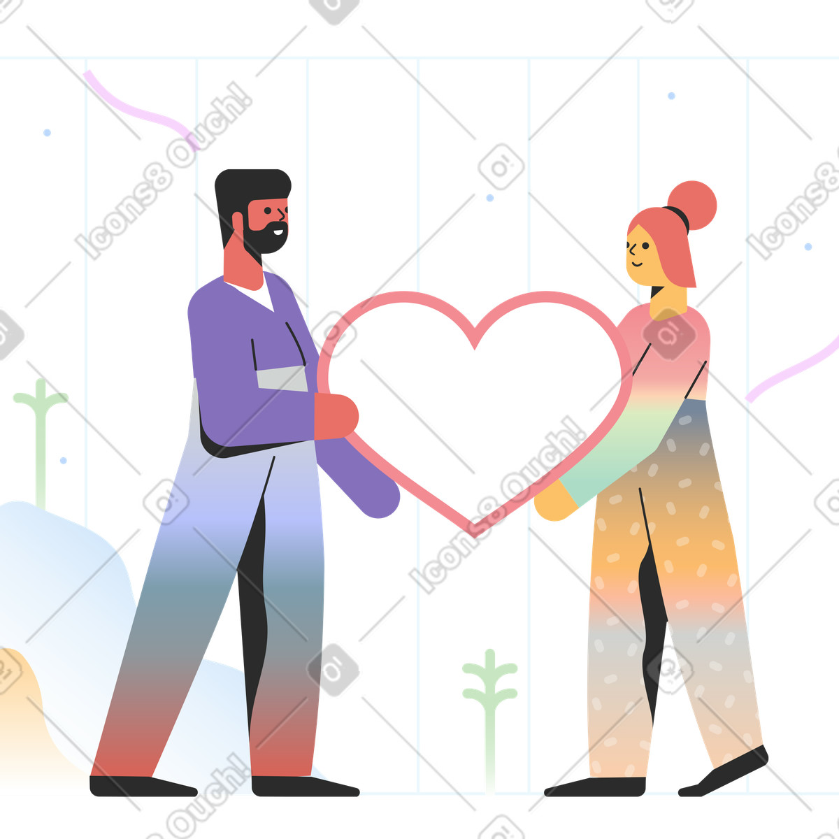 Ilustração de A couple holding heart em no estilo Marginalia para baixar em PNG, SVG