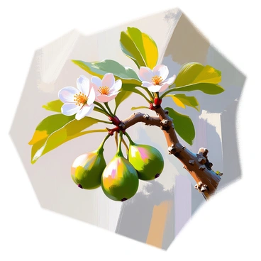 A fig tree branch is prominently displayed, adorned with several budding blossoms. The blossoms are small and delicate, with soft white petals beginning to unfurl. The branch itself is thick and textured, showing signs of age with rough bark and patches of green lichen. Beneath the blossoms, tiny green figs can be seen, still in their early stages of growth, nestled among the glossy, dark green leaves that provide a backdrop. The sunlight gently filters through the leaves, casting soft shadows and highlighting the vibrant colors of the branch.