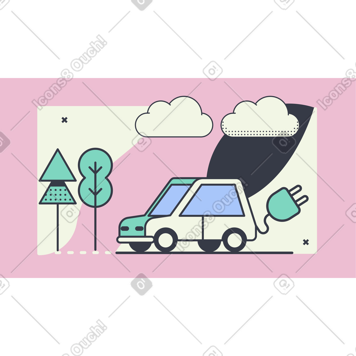 Electric car as green technology illustration in Abstract style download in PNG, SVG