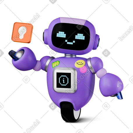 AI chatbot robot with digital face and floating idea symbol