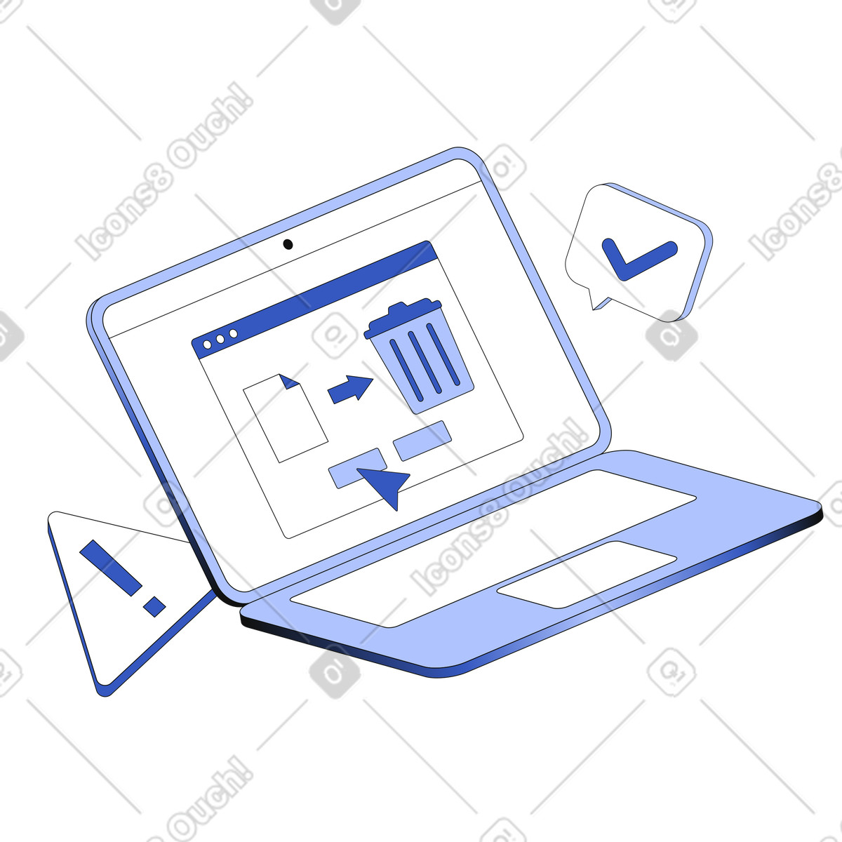Deleting information on laptop illustration in PNG, SVG