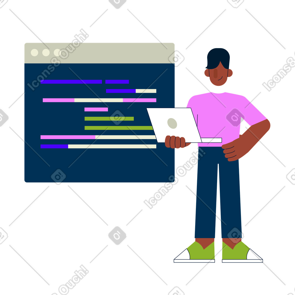 Uomo che scrive il codice di programmazione illustrazione in stile Cubes scarica in PNG, SVG