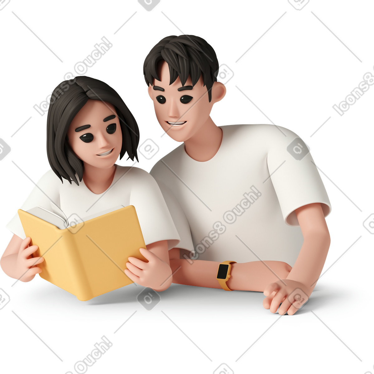 Young couple with a book illustration in 3D Casual life style download in PNG, SVG