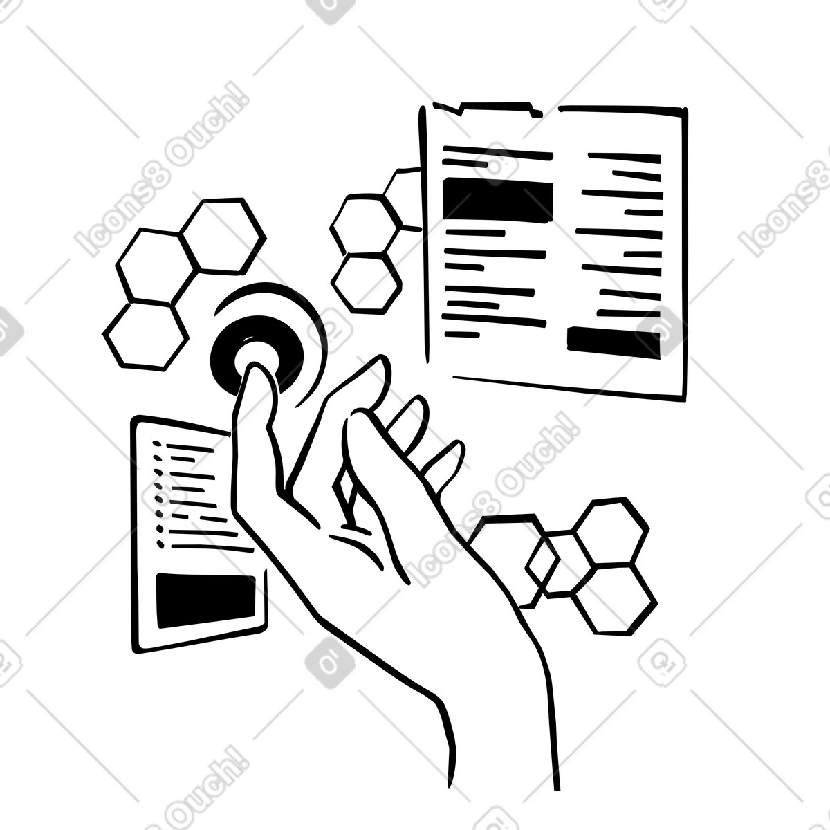 User interaction with digital data flow and touch interface illustration in Line style download in PNG, SVG