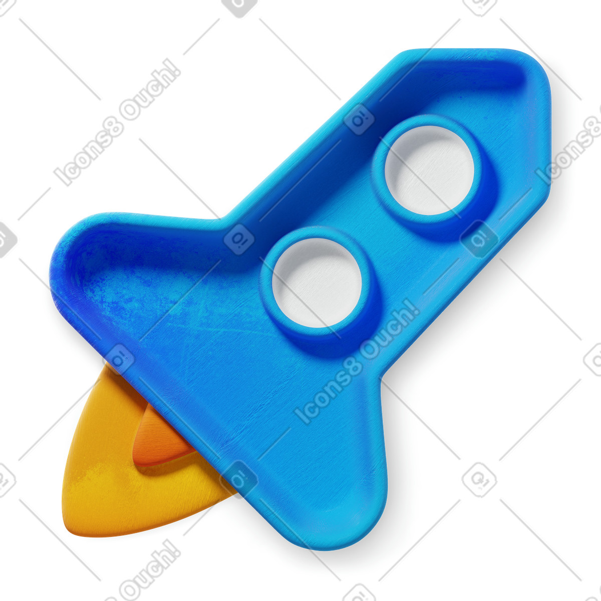 Ilustración Cohete azul con llamas, lanzamiento de startup, innovación y descubrimiento en estilo 3D Microsoft Fluent illustration a descargar en PNG SVG