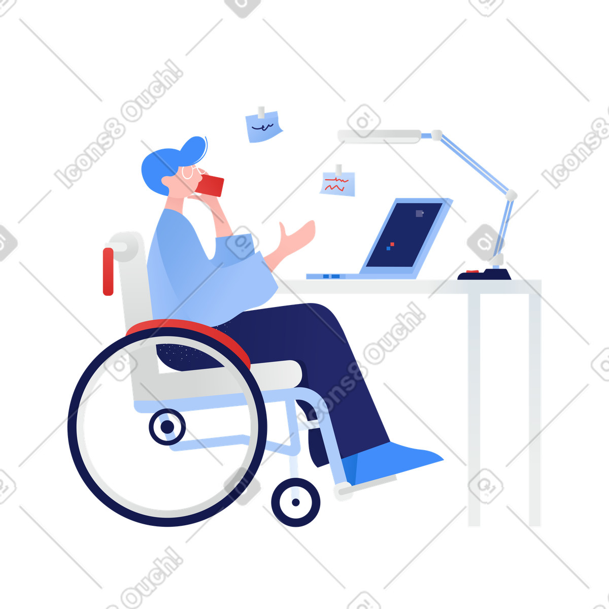 Illustration Personne handicapée parlant au téléphone aux formats PNG et SVG