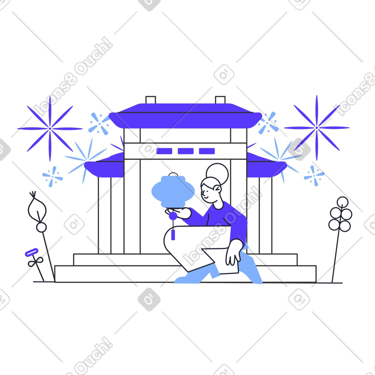 Ilustração de Comemorando o ano novo chinês com fogos artifício em no estilo Pablita para baixar em PNG, SVG